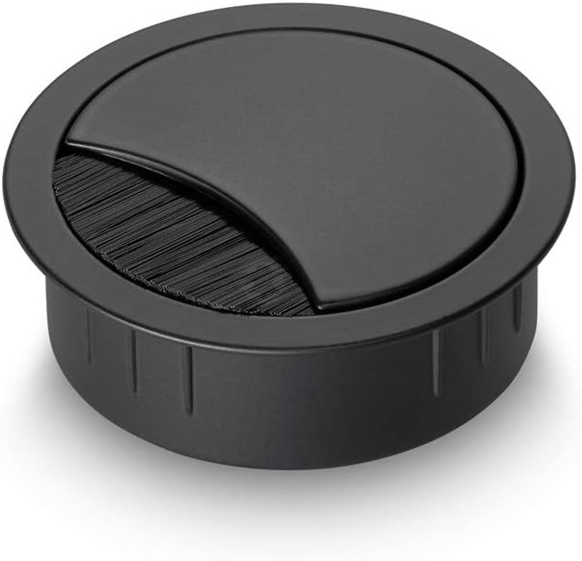 Kabelbox van roestvrij staal zwart gelakt 60 mm, geschikt voor meerdere kabels, borstelafdichting en afneembaar deksel, hoogte ca. 21 mm