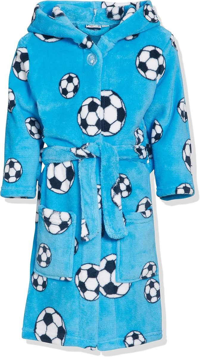 Jongens Fleece Voetbal Badjas, blauw (7)., 146 cm