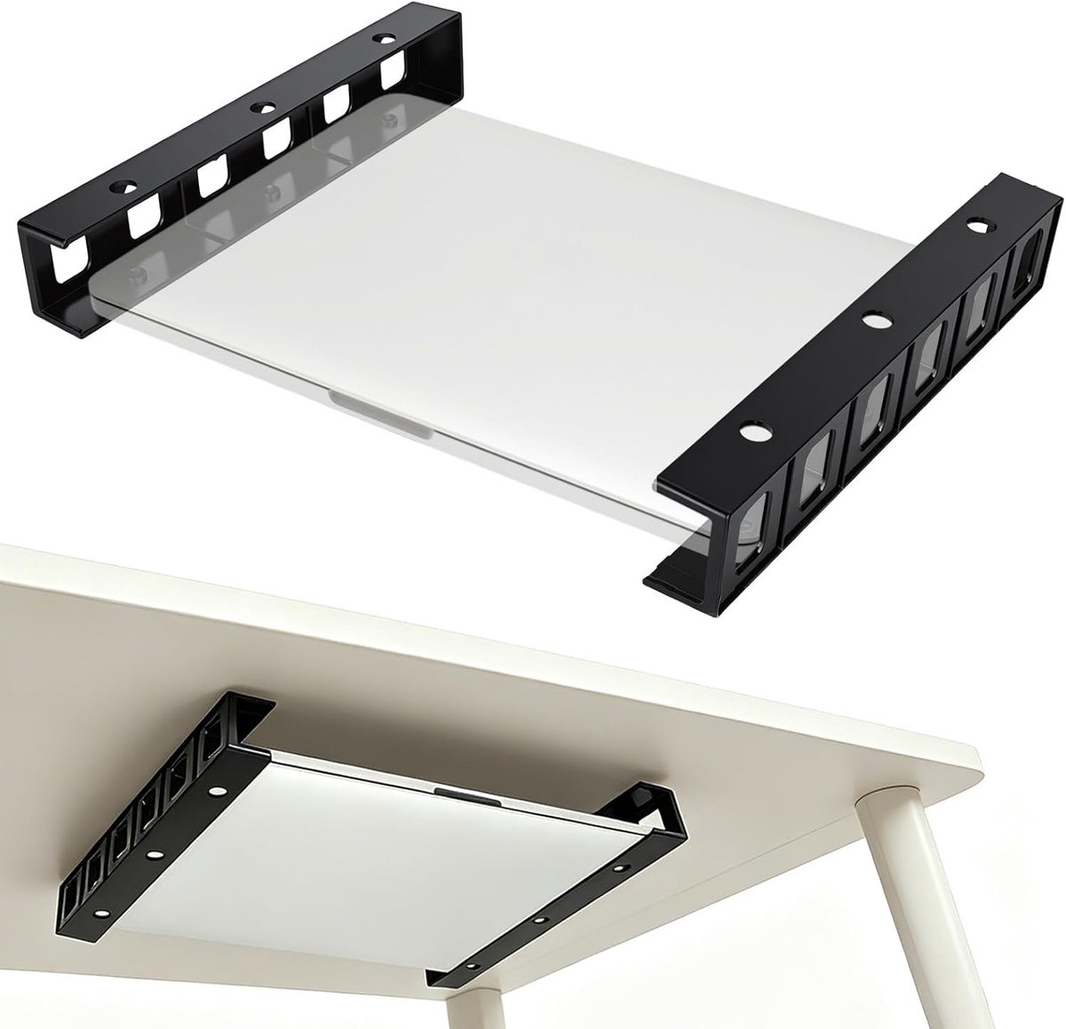 laptophouder, ondertafelhouder voor onder het bureau met schroef, multifunctionele opslag voor laptops, toetsenborden, modems, tablets