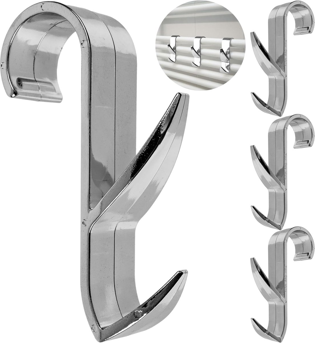 Day Mate Multifunctionele haken voor ronde radiatoren, 4 stuks, van kunststof, chroom, radiatorhaken voor buisdiktes met een diameter van 20-27 mm