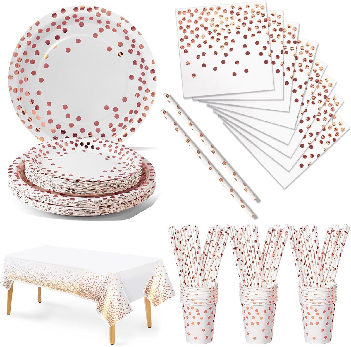 Partyservies, 126 stuks Happy Everyday Feestaccessoires, Roze Goud kartonnen borden set, verjaardagsservies kartonnen borden, servetten voor kinderverjaardag, verjaardagsfeest -25 gasten