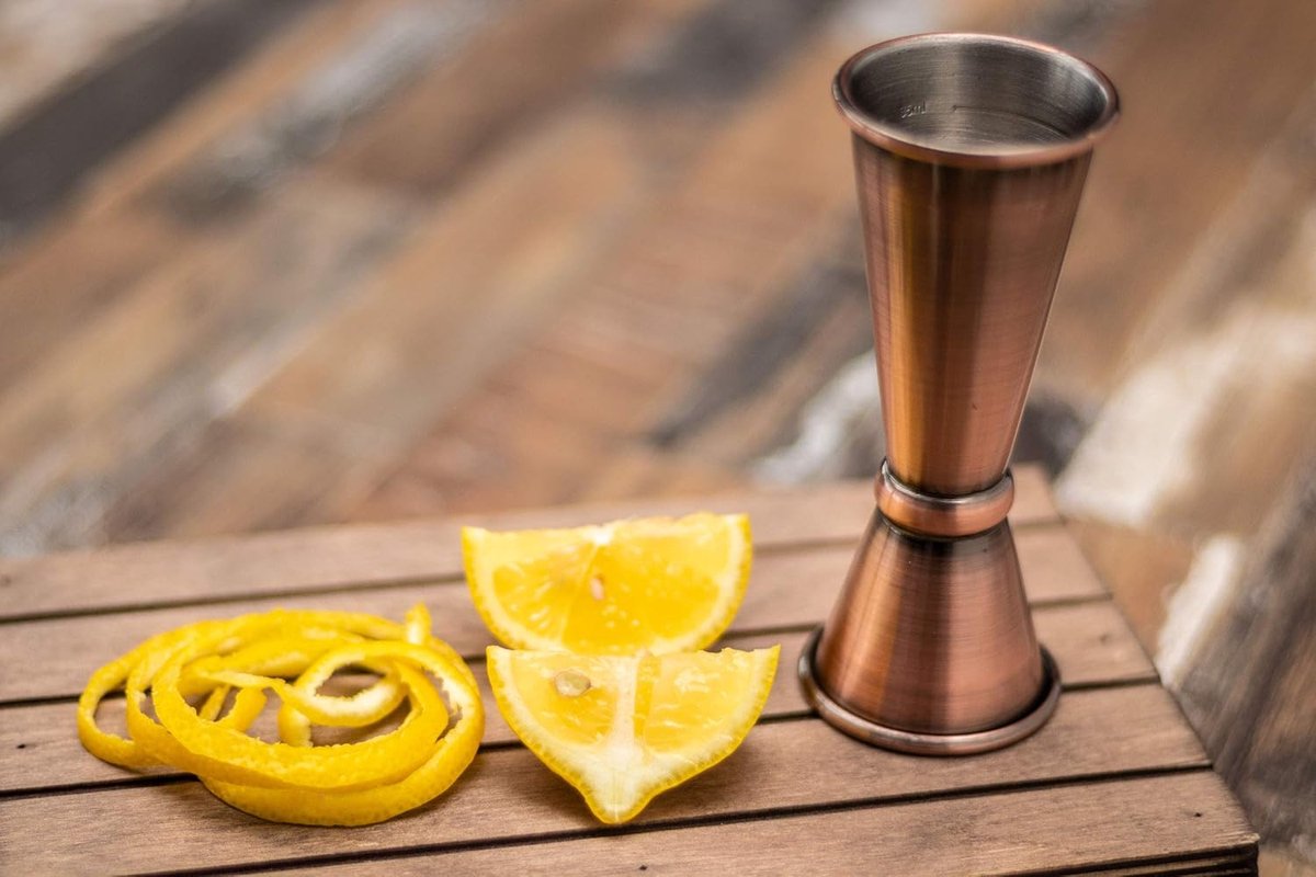 SnelShoppen - Dubbele Maatbeker voor Cocktails 2.5 cl / 5 cl van Hoogwaardige RVS met Vintage Koper Coating voor Feesten en Thuisgebruik