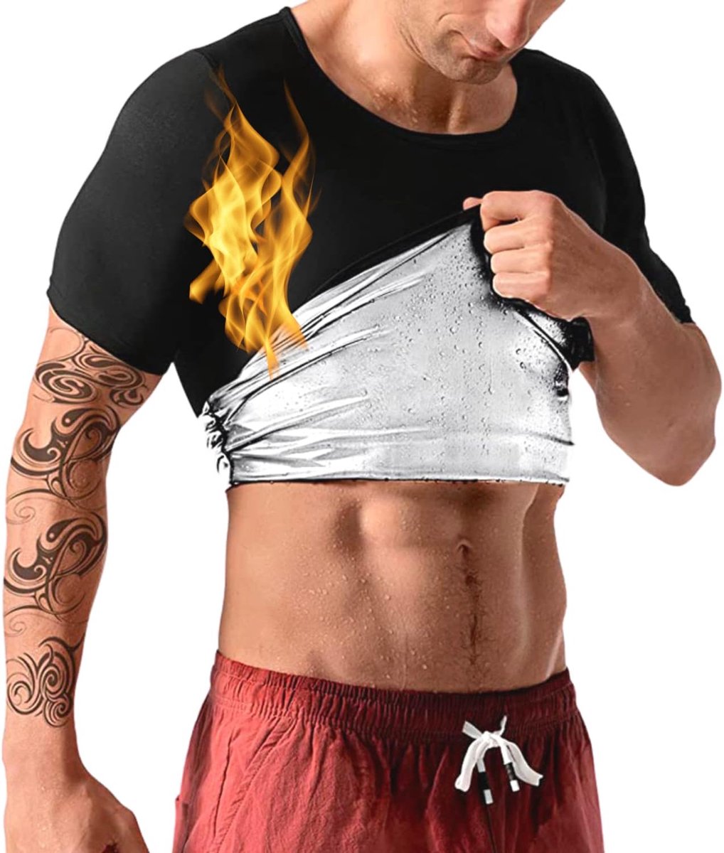 Zweetpak Saunapak Gewichtsverlies Shapewear Tops Taille Trainer Workout Sweatsuit Oefening Fitness Gym Korte Mouw Shirt Mannen