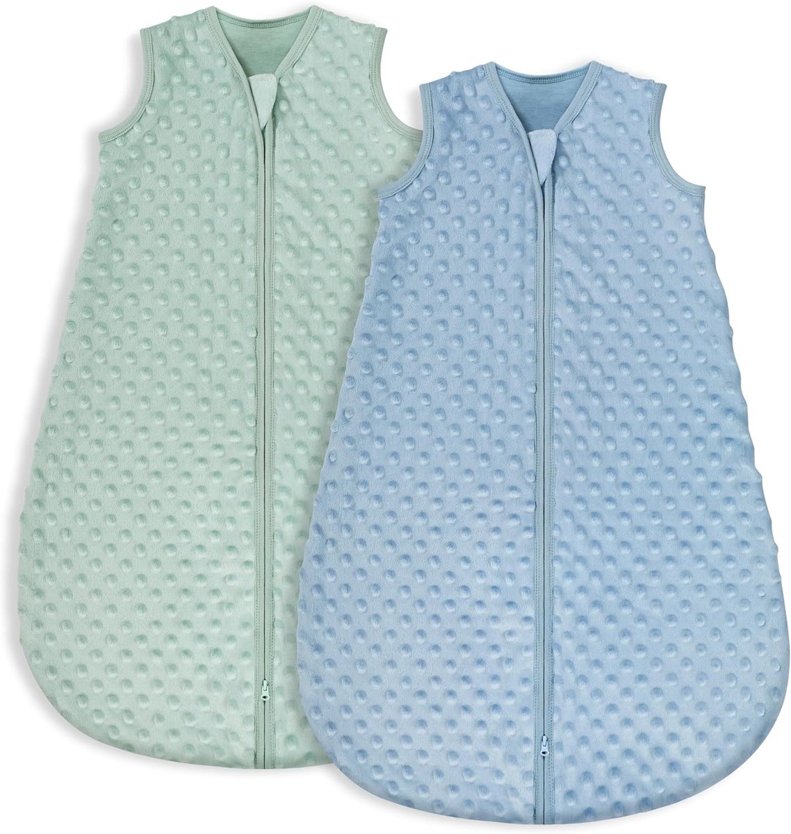 Slaapzak voor baby's, katoen, 1,5 TOG, zachte babyslaapzak voor pasgeborenen van 0-6 maanden, perfect voor lente, herfst, blauw en groen, set van 2