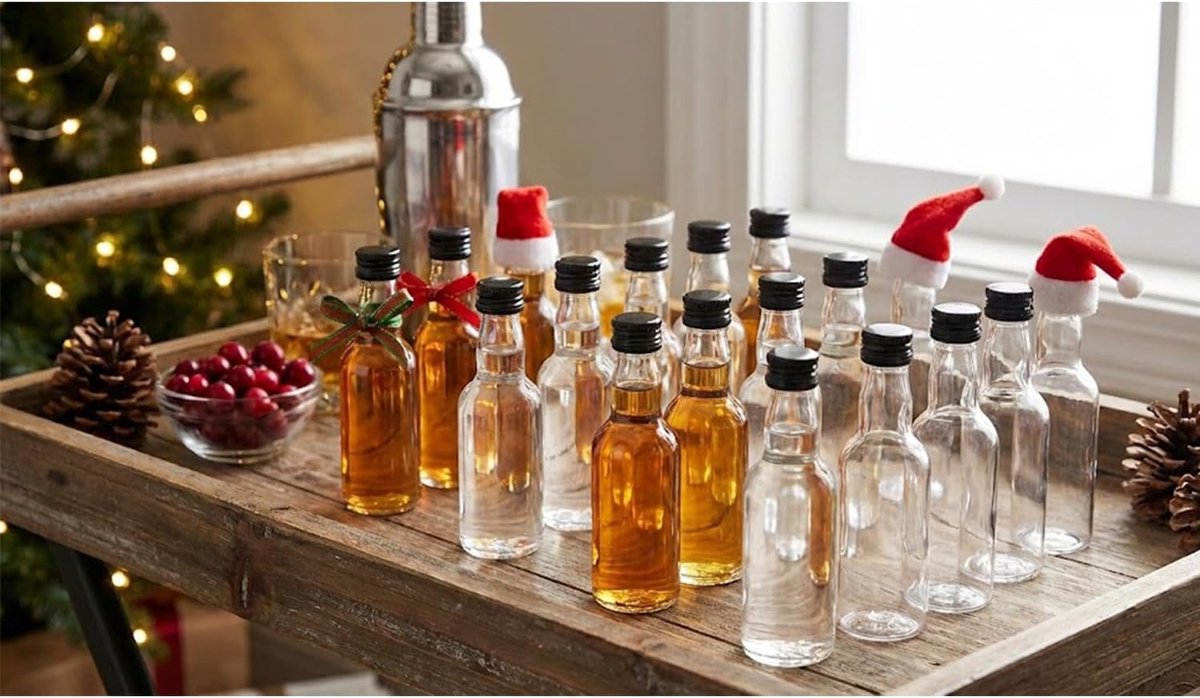 24 stuks 50 ml mini shotflessen om zelf te vullen, likeurflessen, lege kleine flessen, om te vullen, sterke drankflessen, voor likeur, gember shots, Kerstmis, bruiloften