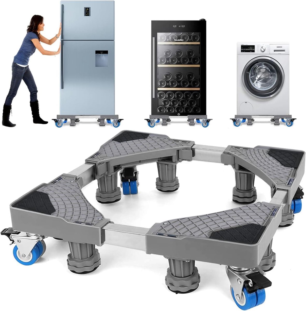 Wasmachinebasis met 4 Wielen, wasmachine onderstel verstelbaar, basis voor wasmachine, max. 350 kg, verstelbare breedte 42-66 cm, hoogte 10-13 cm wasmachine voeten