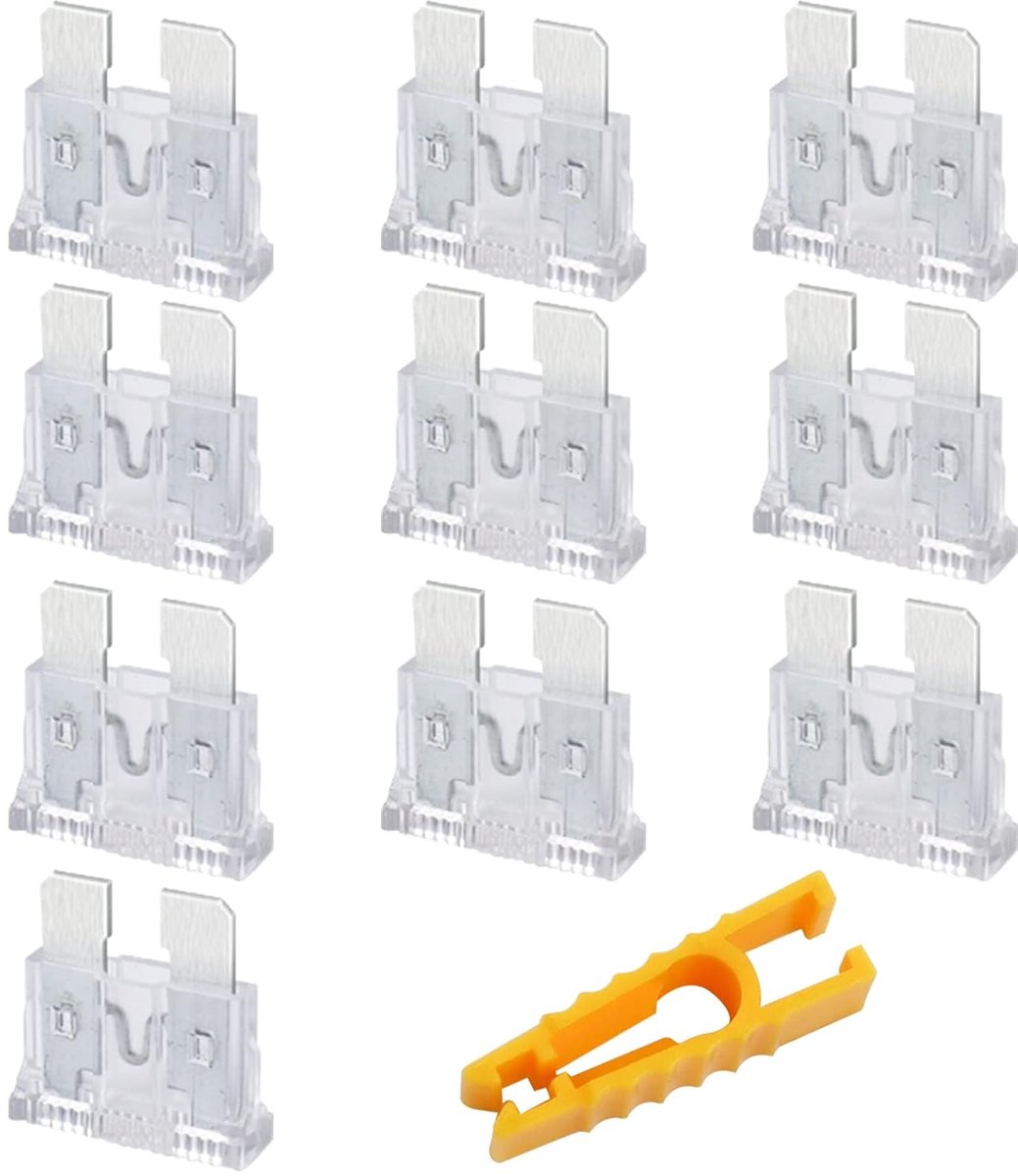 Zekeringen, 12 V, standaard, 25 A, met zekeringtrekker voor auto/camper/vrachtwagen/motorfiets/boot, 10 stuks