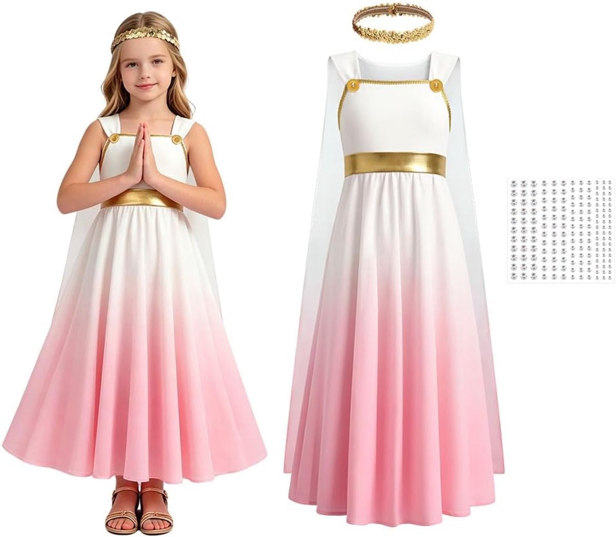 Griekse godin kostuum voor meisjes, oude Griekse toga gewaad jurk Athena outfits middeleeuwse Griekse godin prinses kostuum