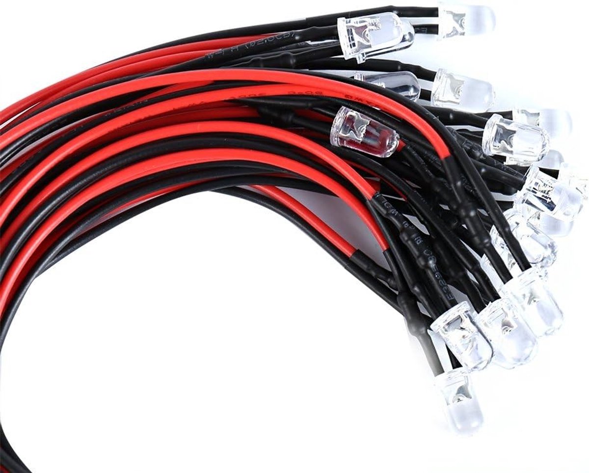 20 Stuks 5mm LED Diodes Wit 12V Klaar Bedraad met 20cm Kabel