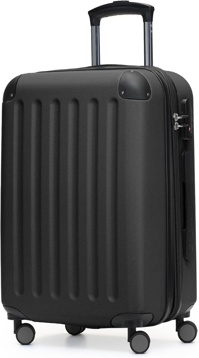 - Spree - 4 dubbele wielen handbagage hardshell uitbreidbare koffer 55 cm trolley, 42 liter, Zwart