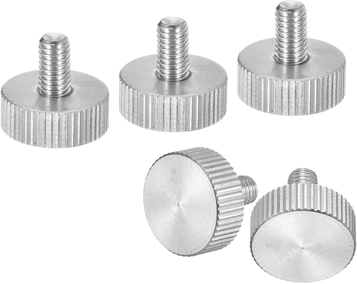 M5 x 8 mm kartelschroeven, 5 stuks schroeven met volledige schroefdraad met platte kartelkop, 304 roestvrij staal, bouten, knoppen, bevestiging