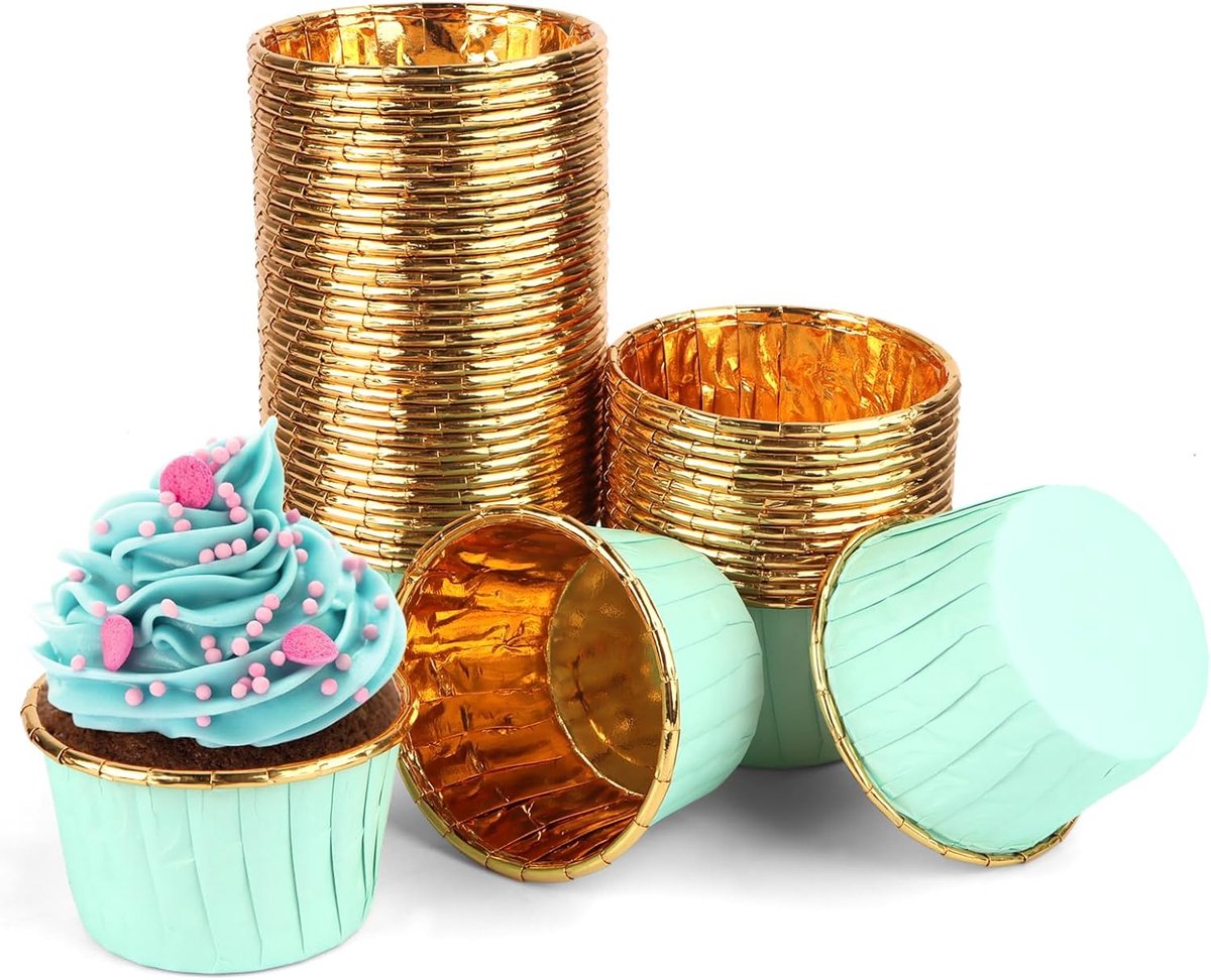 Wegwerpbare aluminiumfolie papier bakbekers, cupcakevormpjes, cupcakevormpjes, cupcakevormpjes voor muffin, cakepudding, dessert, feest, bruiloften