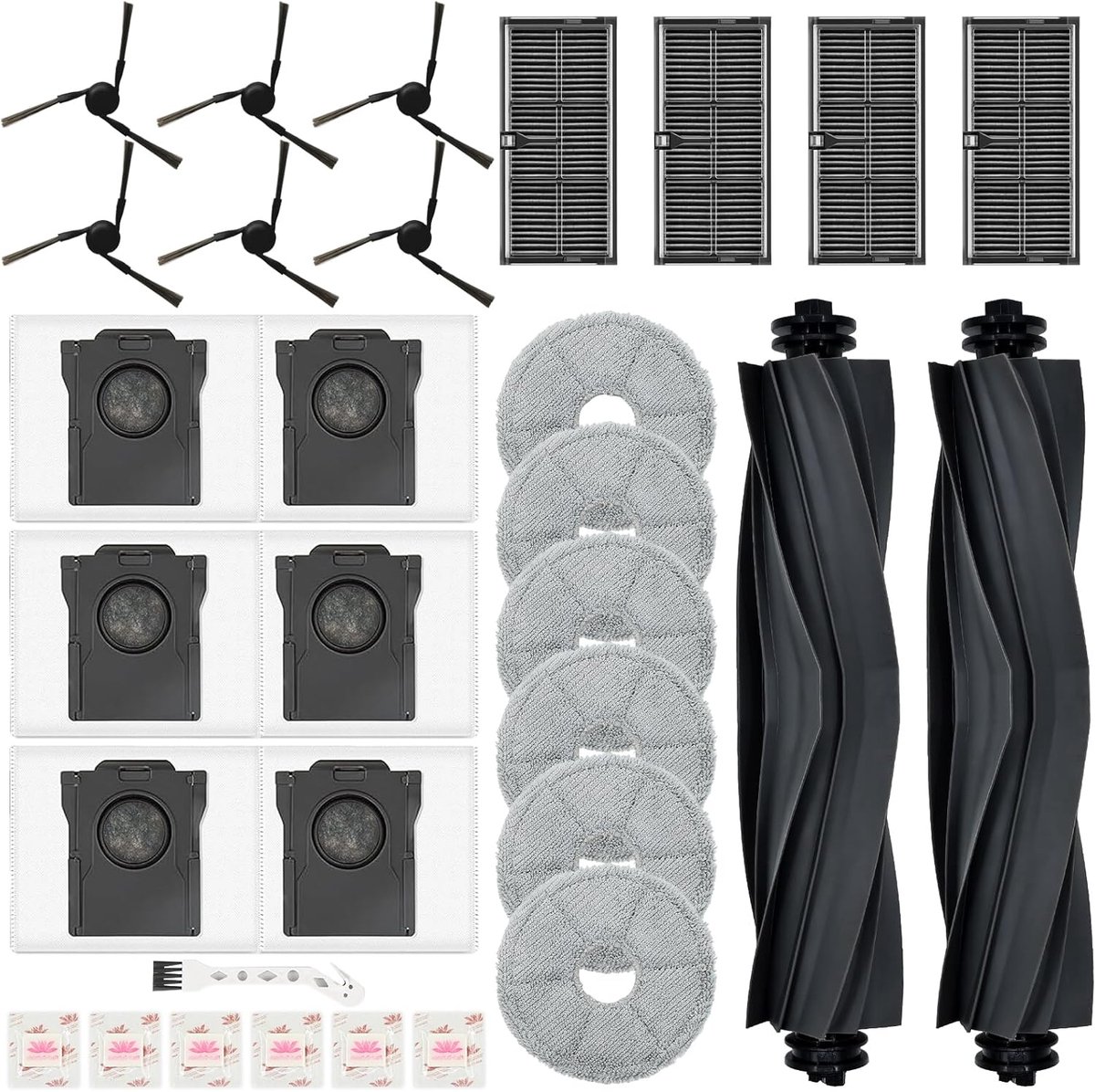 31-delige accessoireset voor Mova e40 Ultra robotstofzuiger, 2 hoofdborstels, 4 HEPA-filters, 6 dweilpads, 6 zijborstels, 6 stofzakken, 6 geurstenen, 1 reinigingsborstel