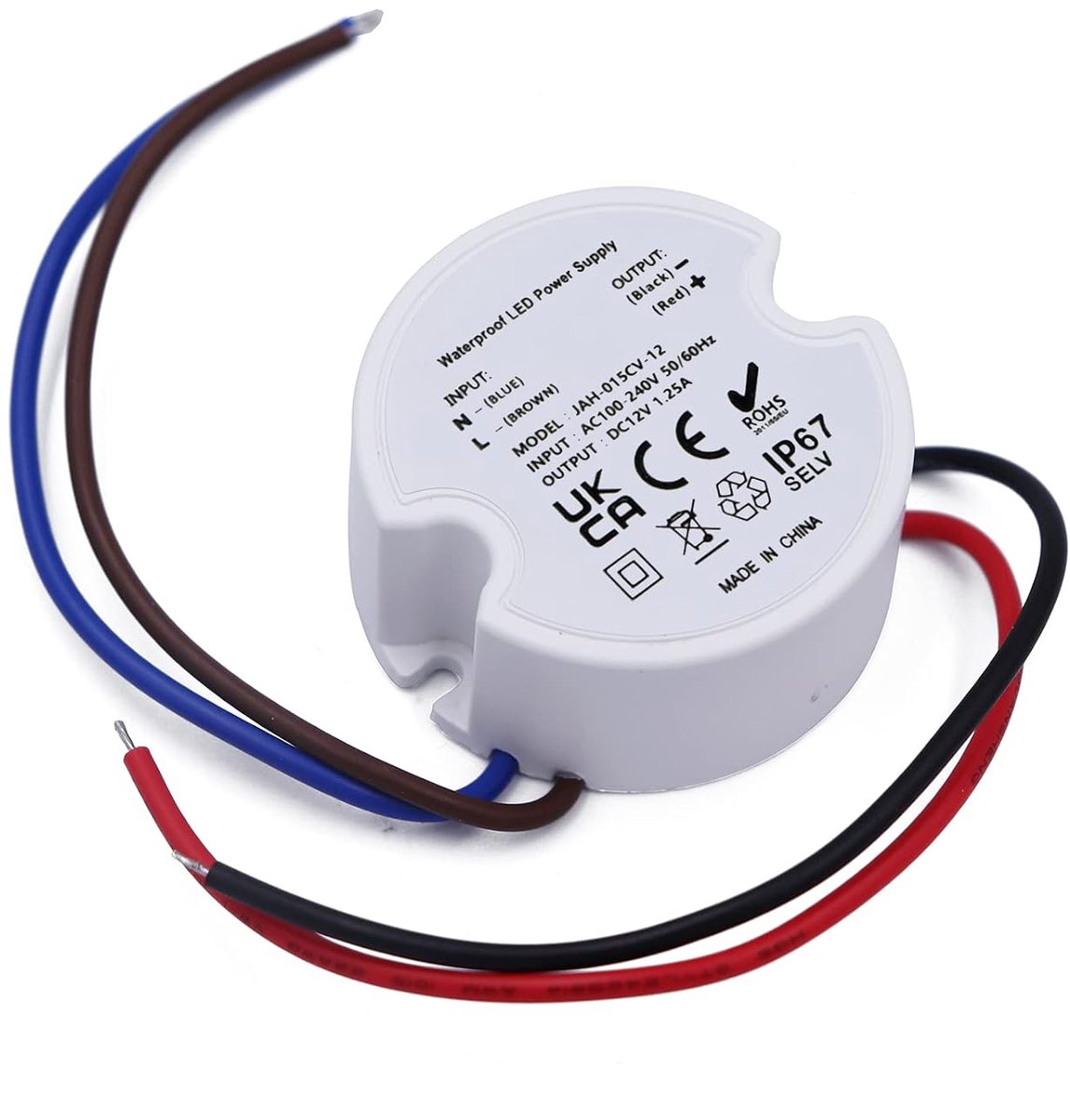 12 V, inbouwstopcontact, mini, rond, 1,25 A, 15 W, 230 V naar 12 V, IP67, sokkel, 1 stuk