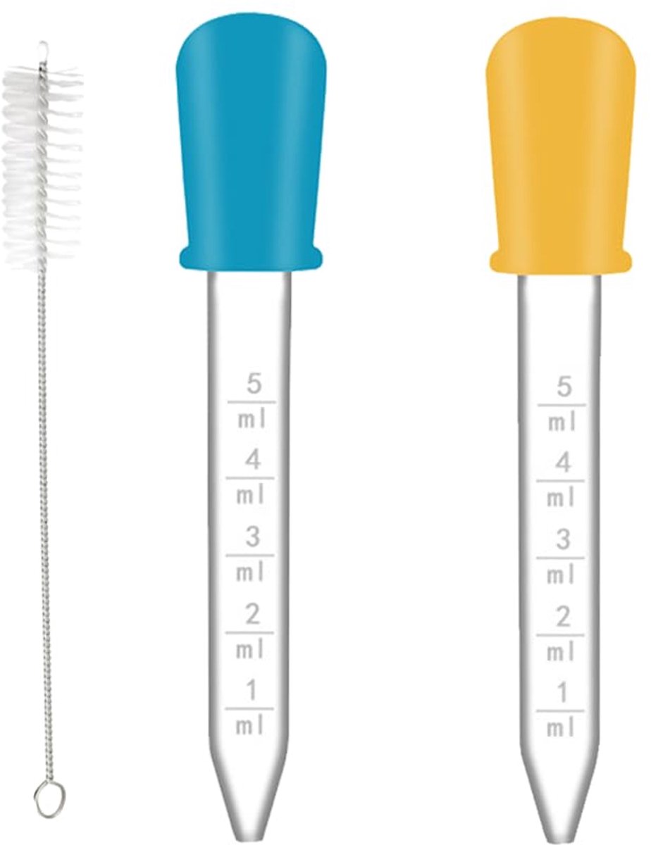 2 stuks van 5 ml, siliconen kunststof pipetten en 1 stuk rietborstels, vloeistofdruppelaar, transparante pipet met reinigingsborstel, voor knutselwerk, kunst en planten.
