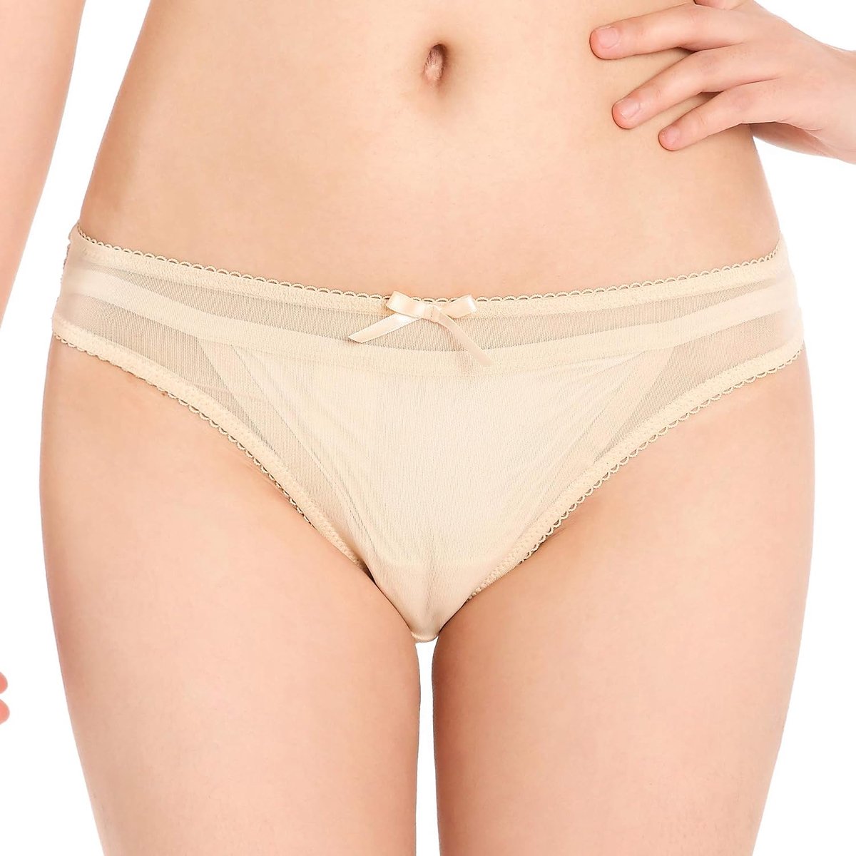 Transparante Bikinislip Dames Mesh Lingerie | Schulprand, Satijnen Strikje, Lichte Nylon Stof, Dagelijks Of Feestelijk, Maten S-XXL, 5 Kleuren