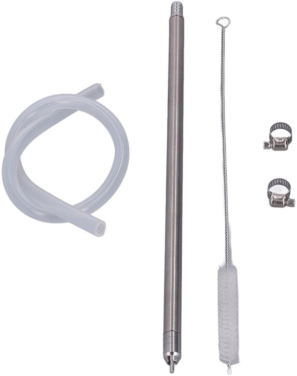 Omgoods- Flessenvuller met Borstel - Roestvrij Staal - 35,2 cm - Veerbelaste - Afneembare - Duurzaam - Geschikt voor Bier/Wijn - Bottelapparaat