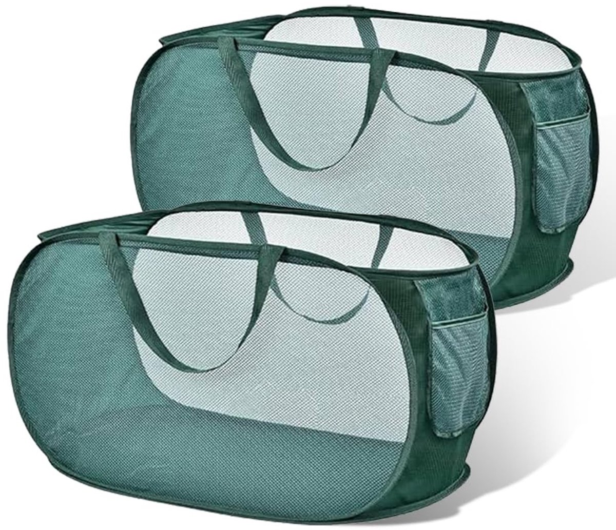 Omgoods- Wasmand 2 Stuks - Opvouwbaar - Mesh - Zijvak - Vuile Kleding - Afmetingen 58×36×36 cm - Wasmanden