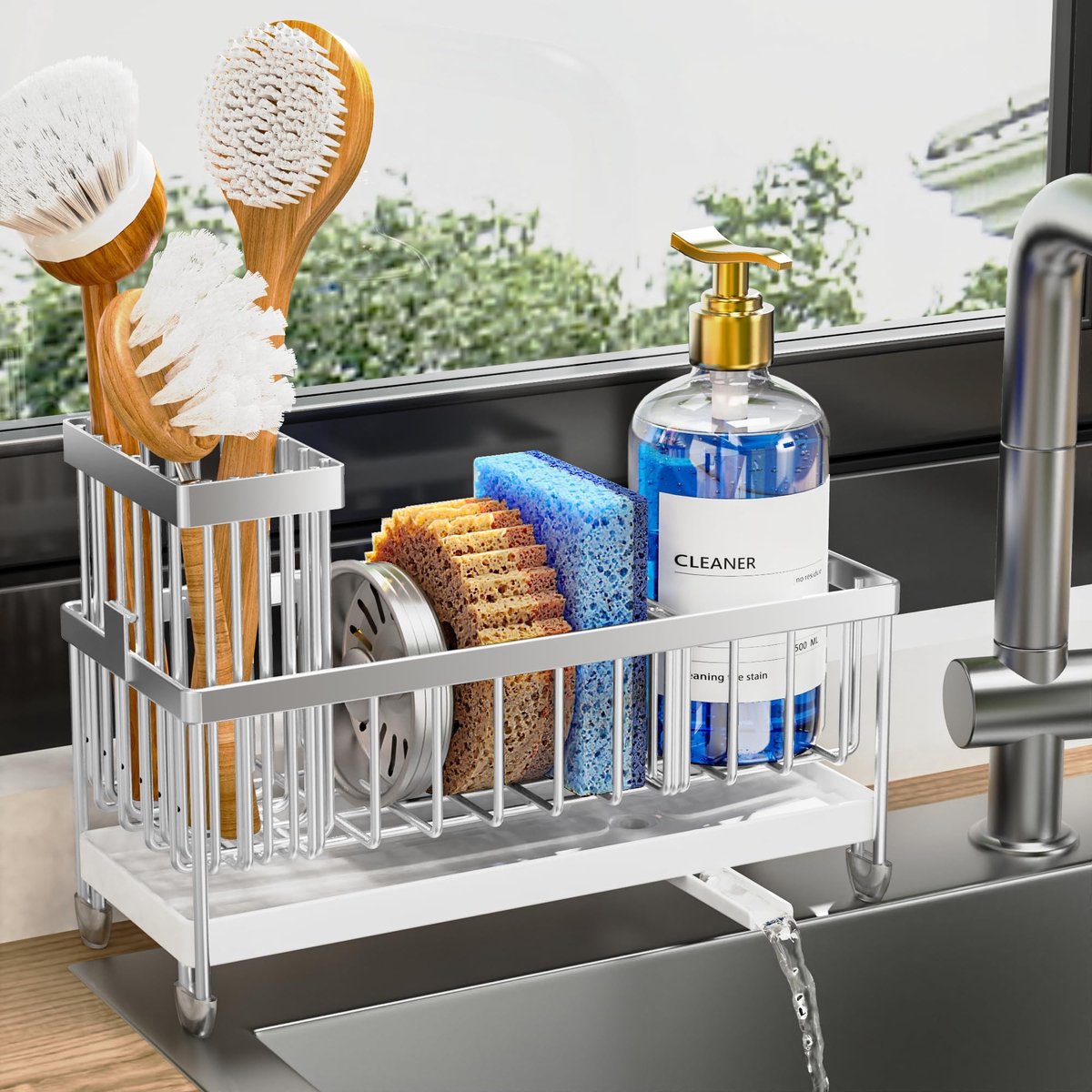 Omgoods - RVS Sponshouder voor de Gooienssink met Hoog Borstelhouder