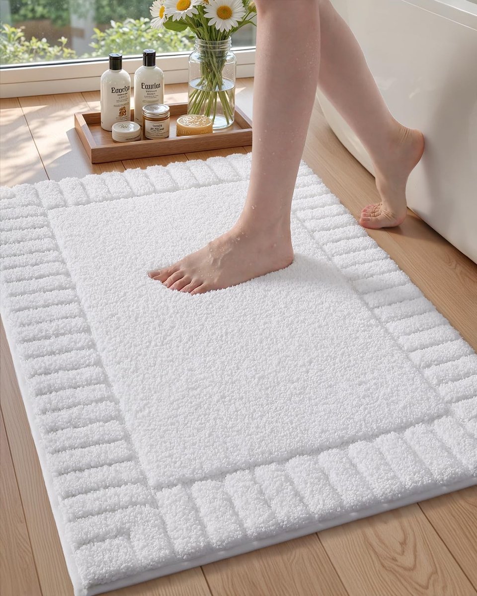 Omgoods - Grote Antislip Badmat 60 x 90 cm Absorberend Wasbaar Zacht Microfiber (Wit)