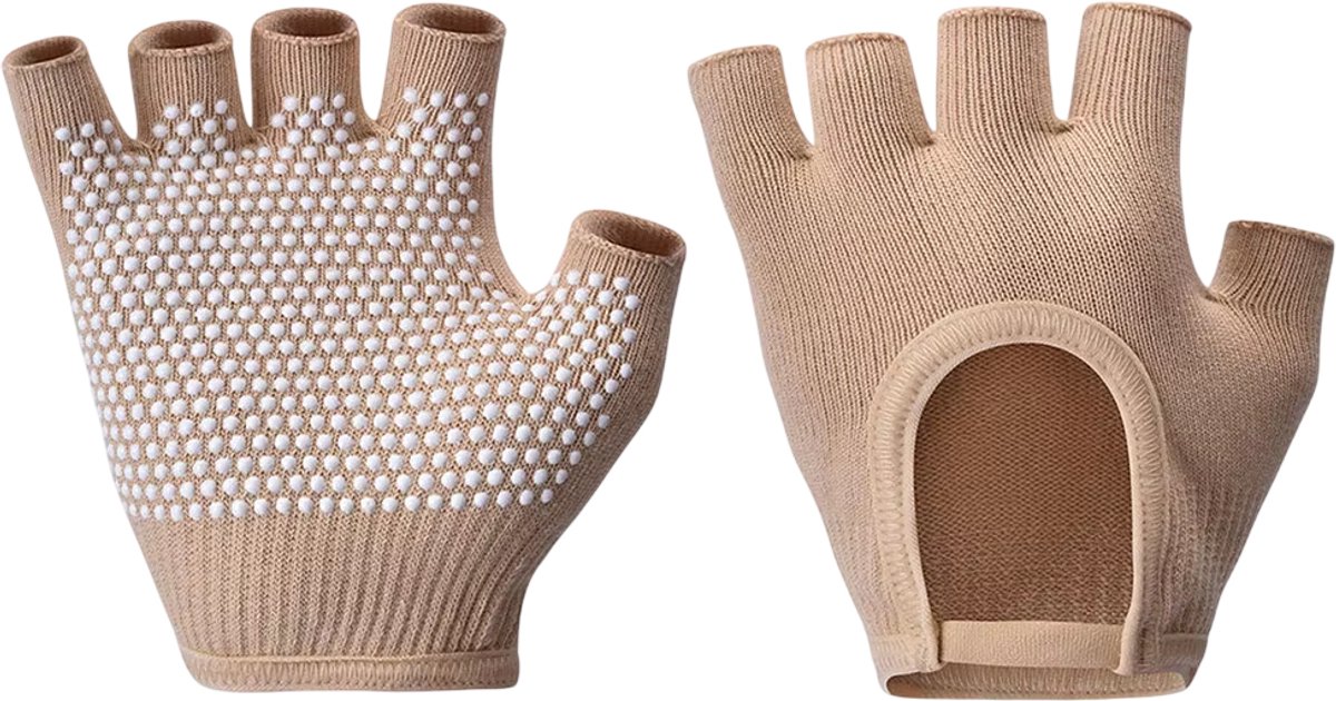 Antislip Yoga Handschoenen Dames – Half Finger Grip Handschoenen voor Pilates, Fitness, Gym & Workout - Beige