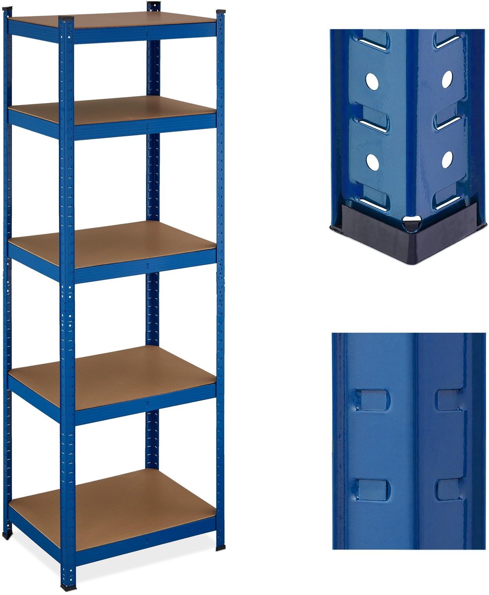 Omgoods - Modulair Stellingkast met 5 Planken - Tot 500 kg Draagvermogen - Blauw