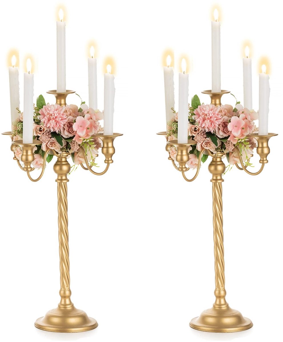 Omgoods - 2 Stuks Gouden Kandelaar voor Tafel Decoratie