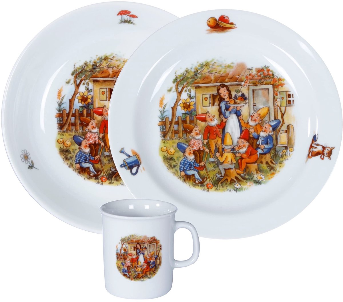 Omgoods - 3-delig Kinderservies Porselein - Sprookjesmotief 'Sneeuwwitje'