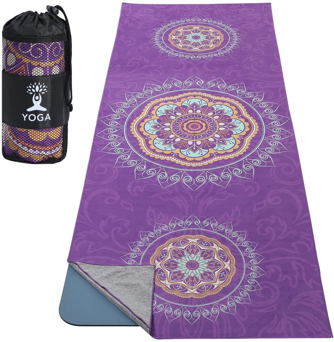 Omgoods- Yogahanddoek Antislip - Sneldrogend - Yoga Mat - Bevestigingshoeken - Compacte Tas - Uniek Printpatroon - Yogamat