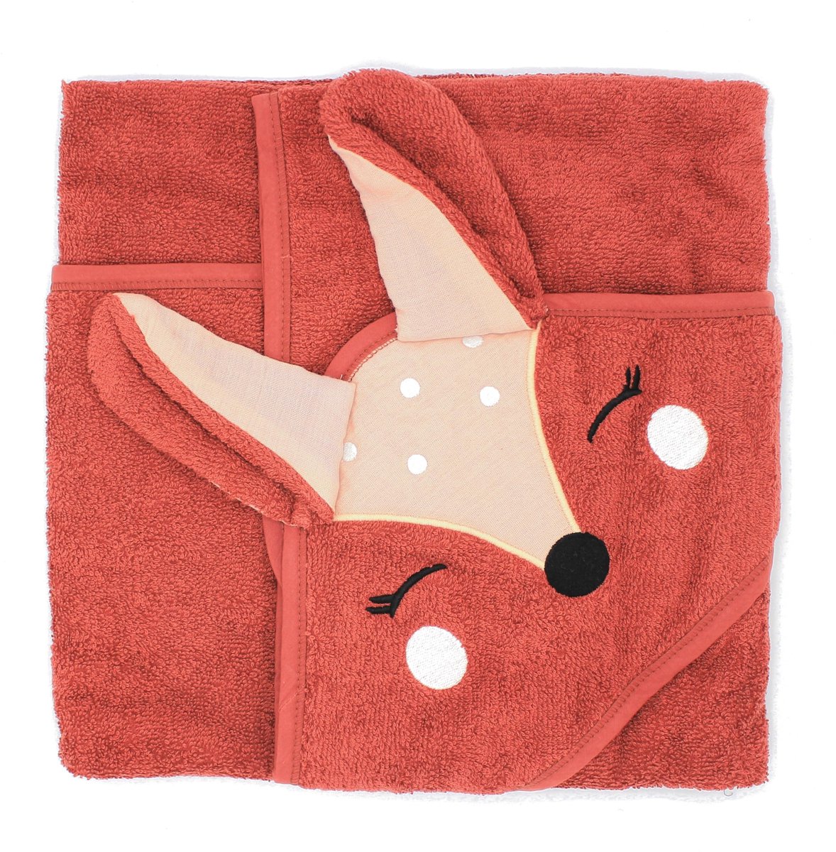 Omgoods - Biologisch Katoenen Baby Badcape met Capuchon - 75x75cm - Rode & Roze Vos