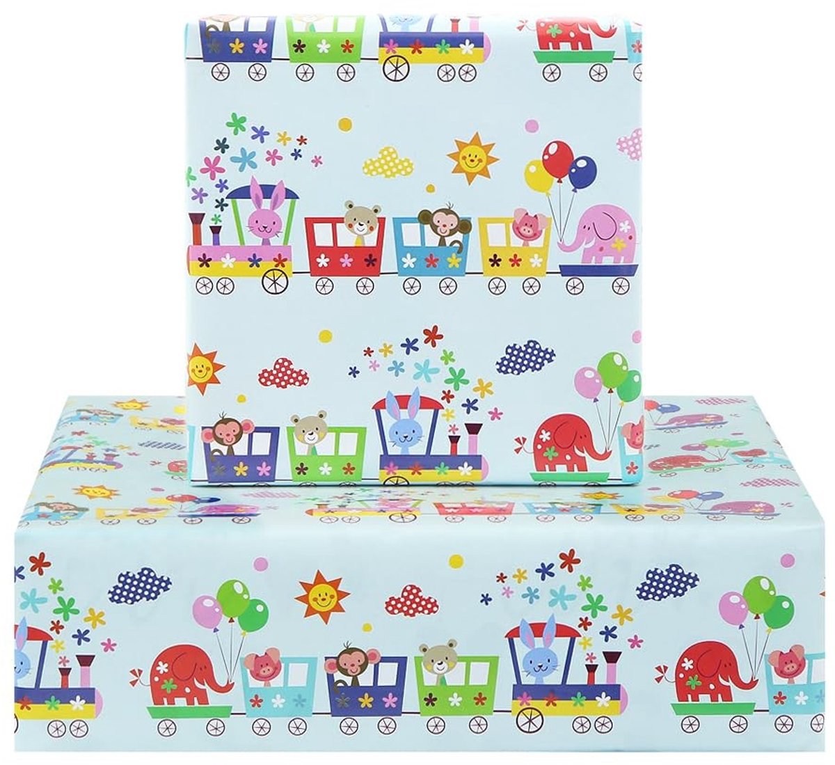 Omgoods- Verjaardagsinpakpapier - Cartoon Dier Trein Ontwerp - 4 Vellen - 50 x 70 cm - Cadeaupapier Kinderen - Verjaardagscadeau - Kleurrijk Ontwerp