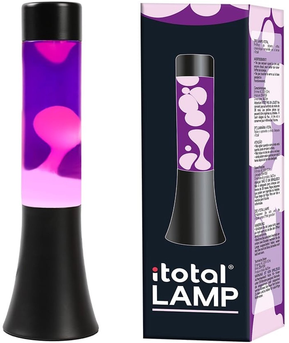 Omgoods - Lavalamp 30 cm met Zwarte Basis en Vloeibaar Paars