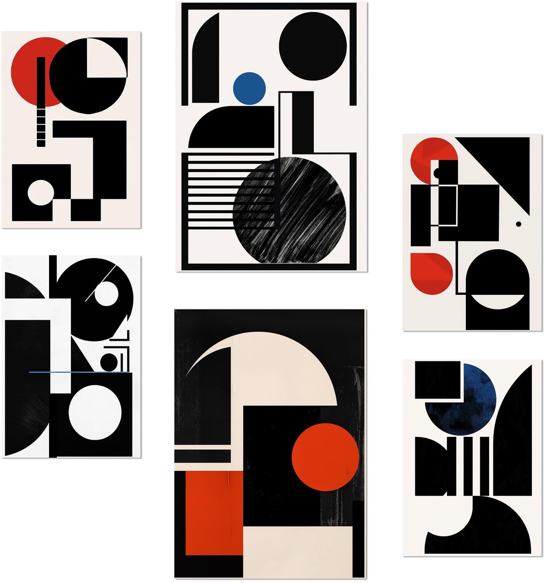 Omgoods - Set van 6 Bauhaus Posters voor Wanddecoratie in A3 en A4 Formaat