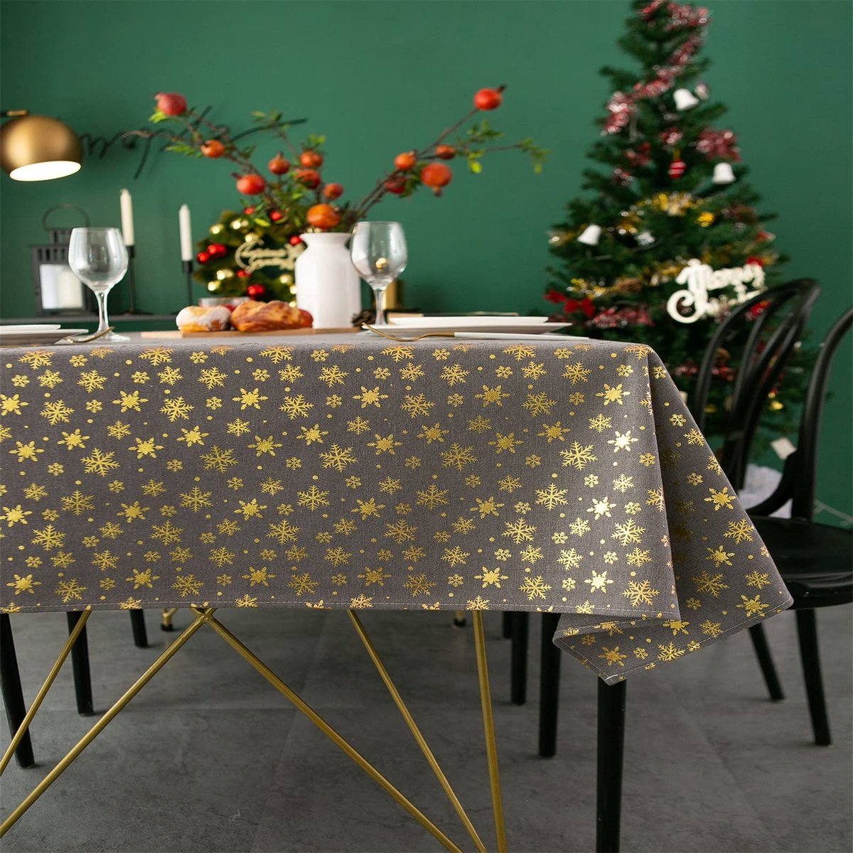 Omgoods - Ronde Kerst Tafelkleed Rood en Bruin 140x300 cm