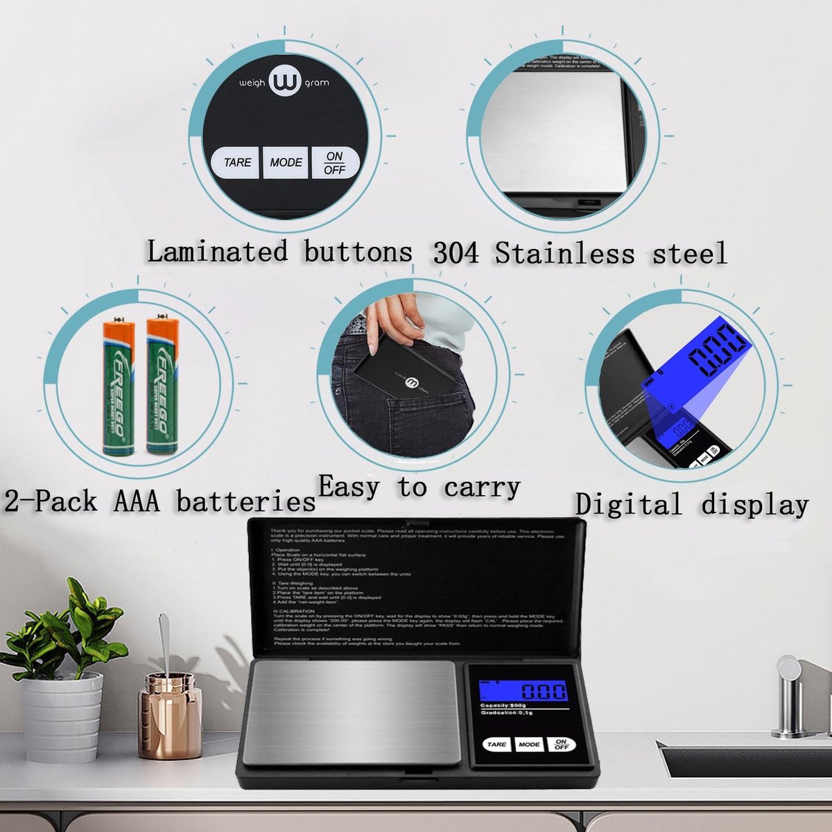 Omgoods - Digitale Weegschaal 300g x 0.01g Mini Sieraden Weegschaal met Groot HD-scherm