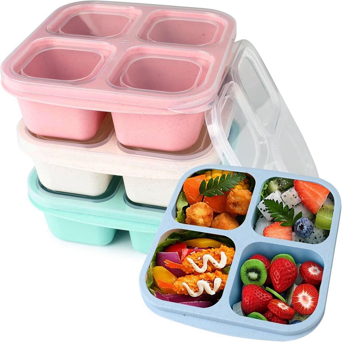 Omgoods - Set van 4 Snackdozen met Compartimenten voor Kinderen en Volwassenen