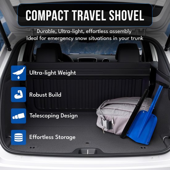 Multifunctionele sneeuwschep - Lichtgewicht aluminium autoschep voor sneeuw, zand en tuin - Robuuste, opvouwbare driedelige schep voor gebruik in de auto, thuis en buitenshuis; inclusief opbergtas (blauw). van Merkloos	 — afbeelding 4
