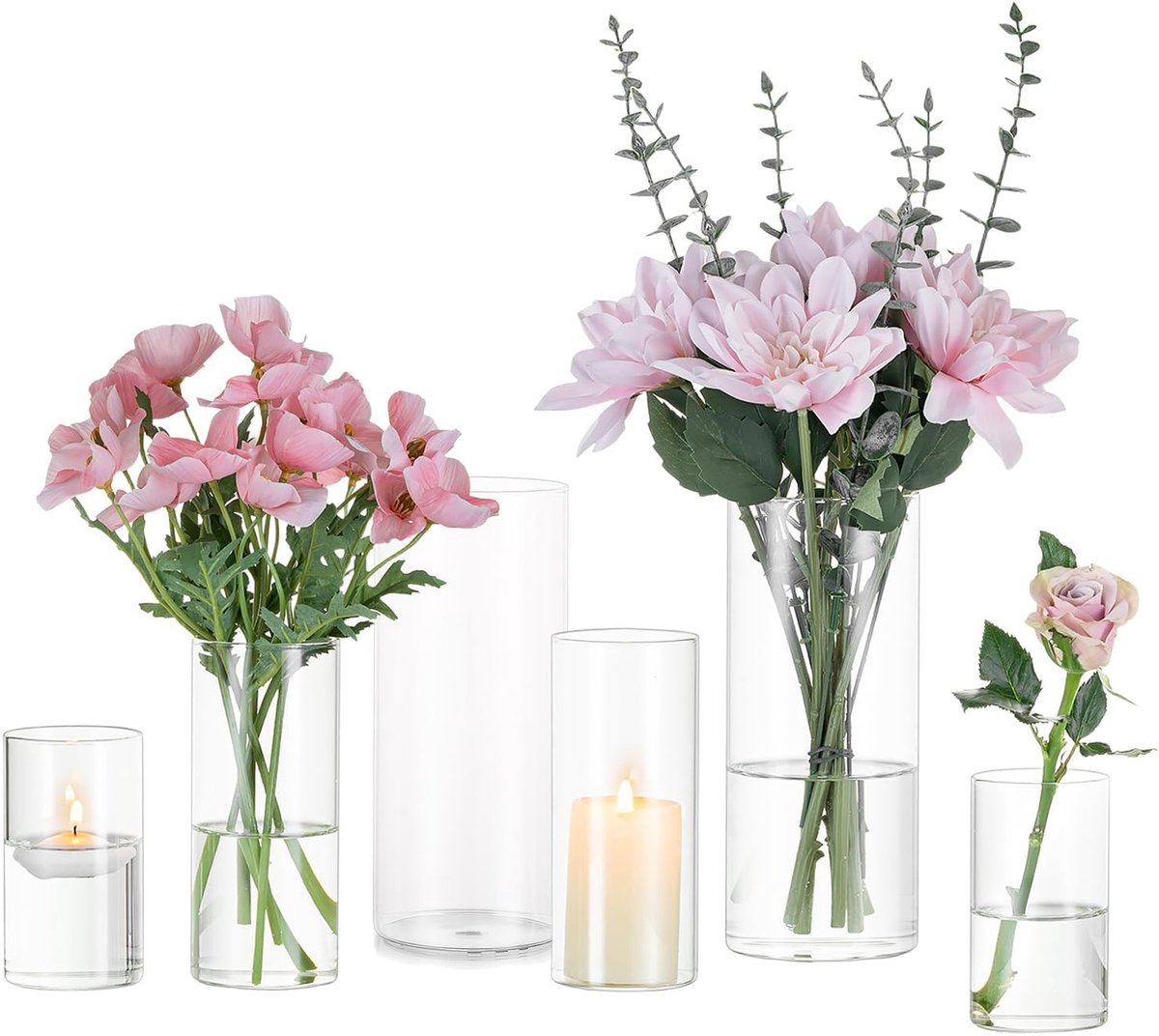 Omgoods - Set van 2 Cylinder Glazen Vazen voor Bloemdecoratie