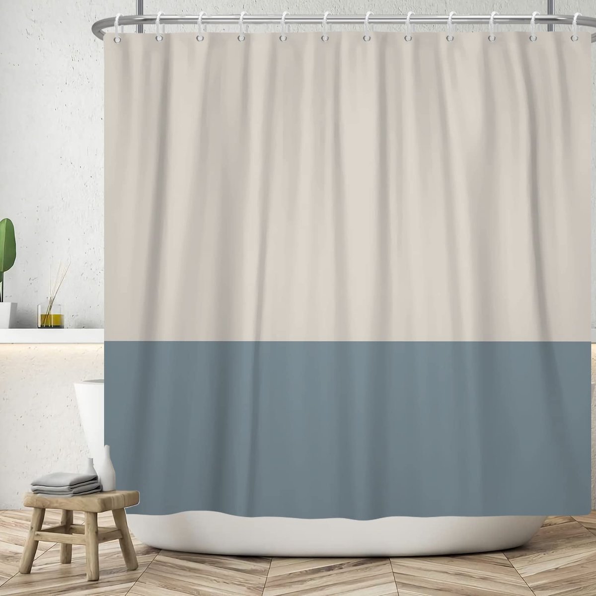 Omgoods - Moderne Douchegordijn - Blauw en Beige - 120 x 180 cm - Waterdicht