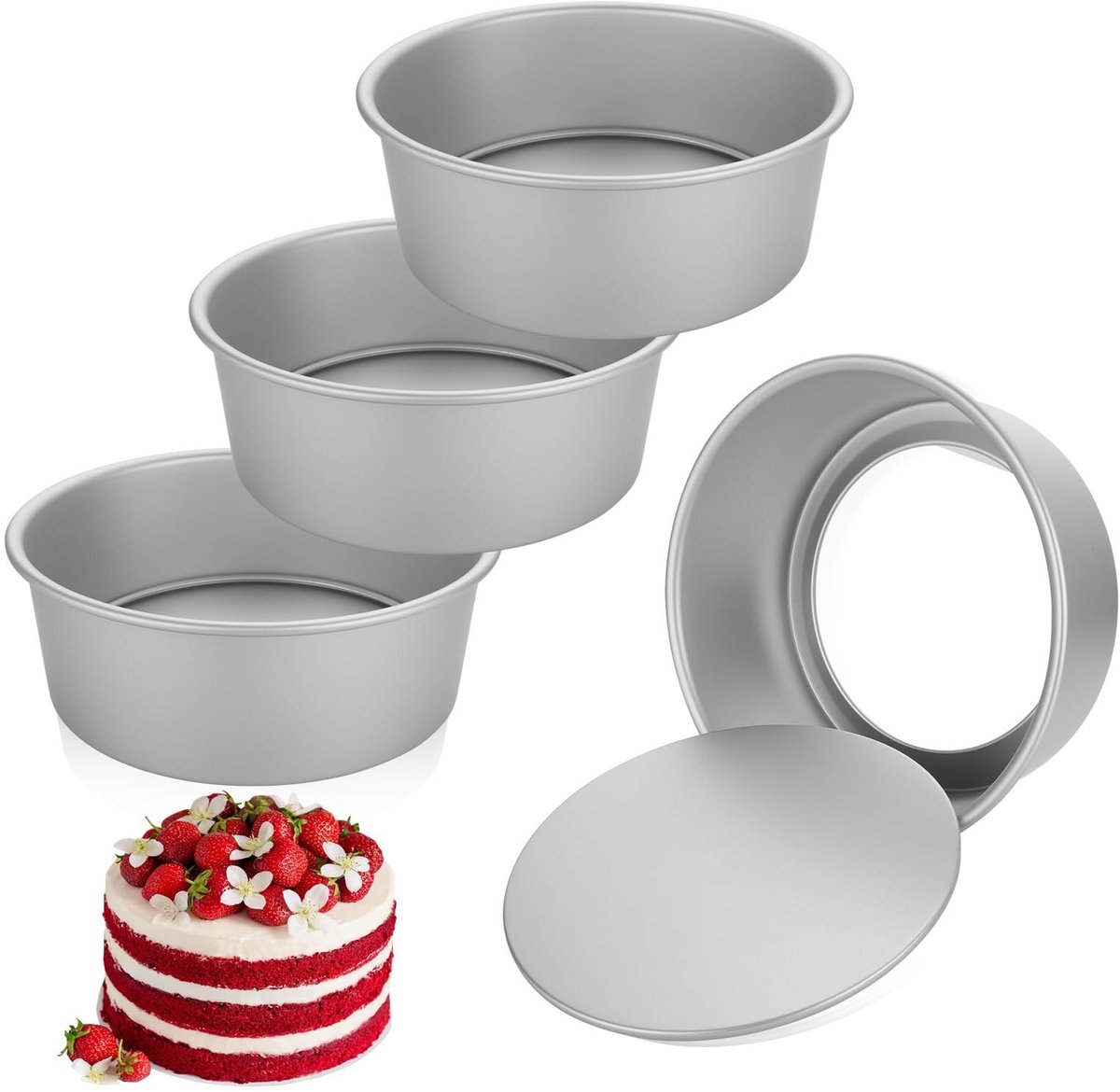 Omgoods - Set van 4 Ronde Bakvormen - Aluminium met Antiaanbaklaag voor Taarten