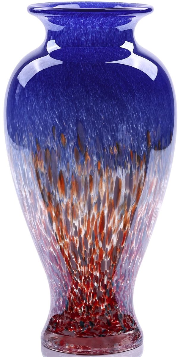 Omgoods - 30 cm Blauw Handgeblazen Glasvaas met Uniek Ontwerp