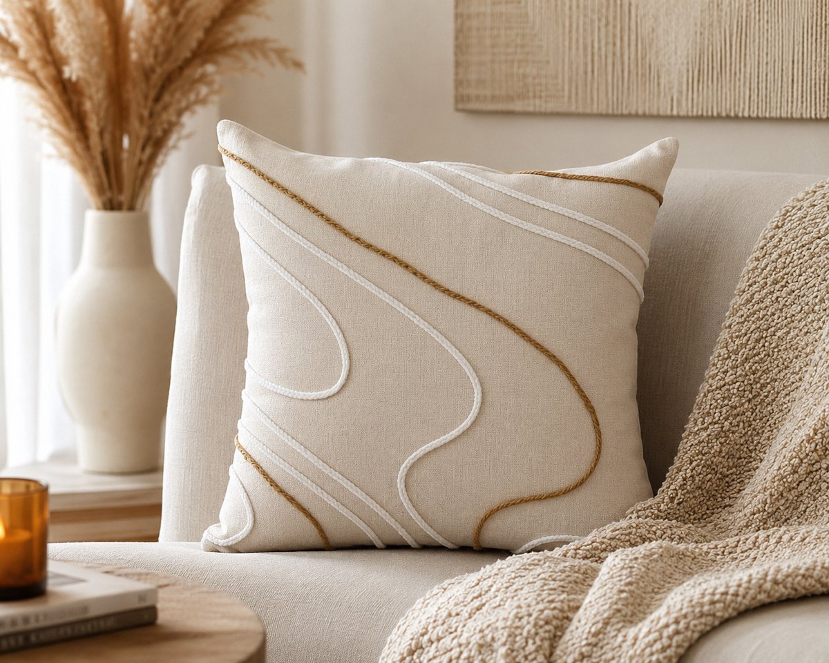 Lacia Sierkussen 45 x 45 cm – Modern Design met Touwdetails – Polykatoen – Crème