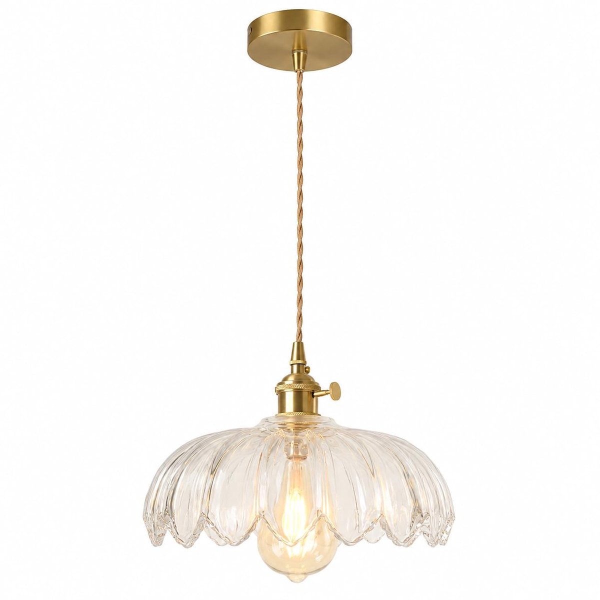 Omgoods - Industrieel Vintage Hanglamp met Glazen Lotuslampenkap, E27 Fitting