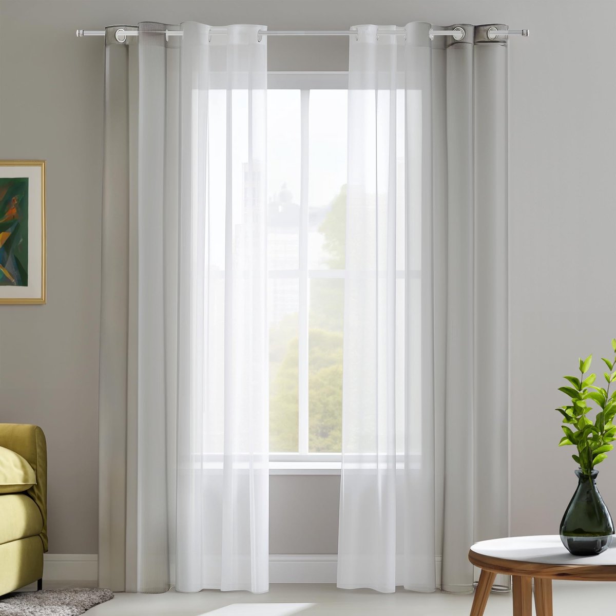 Omgoods - Set van 2 Voile Gordijnen met Oogjes 140 x 260 cm