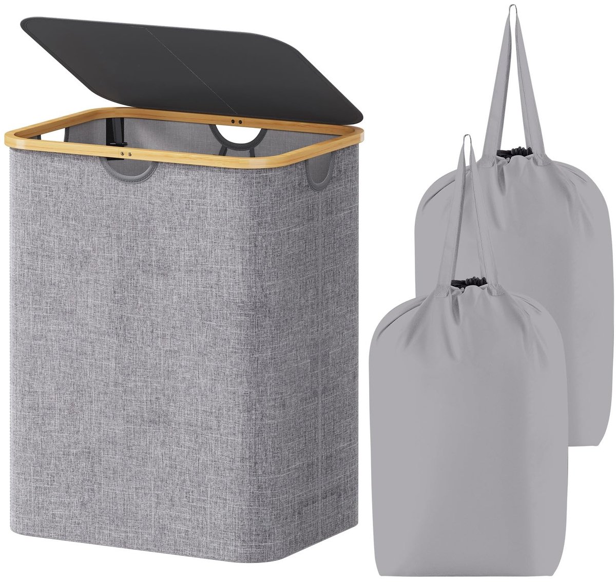 Omgoods - Wasmand van 120 Liter met Bamboe Handgrepen en Deksel