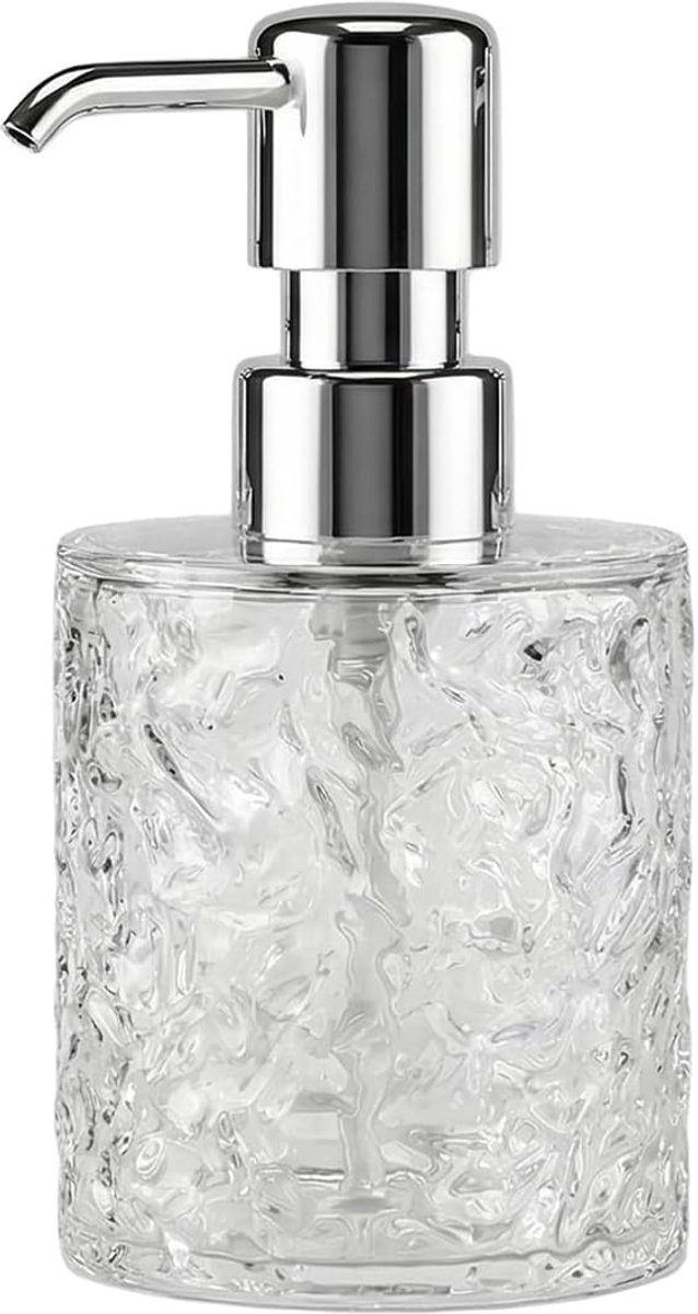 300ml/10oz Lege Transparante Plastic Ronde Zeepdispenser met Zilveren Pompkop Hervulbare Vloeibare Hand Aanrecht Zeepdispenser Crystal Lotion Fles Container voor Keuken Badkamer