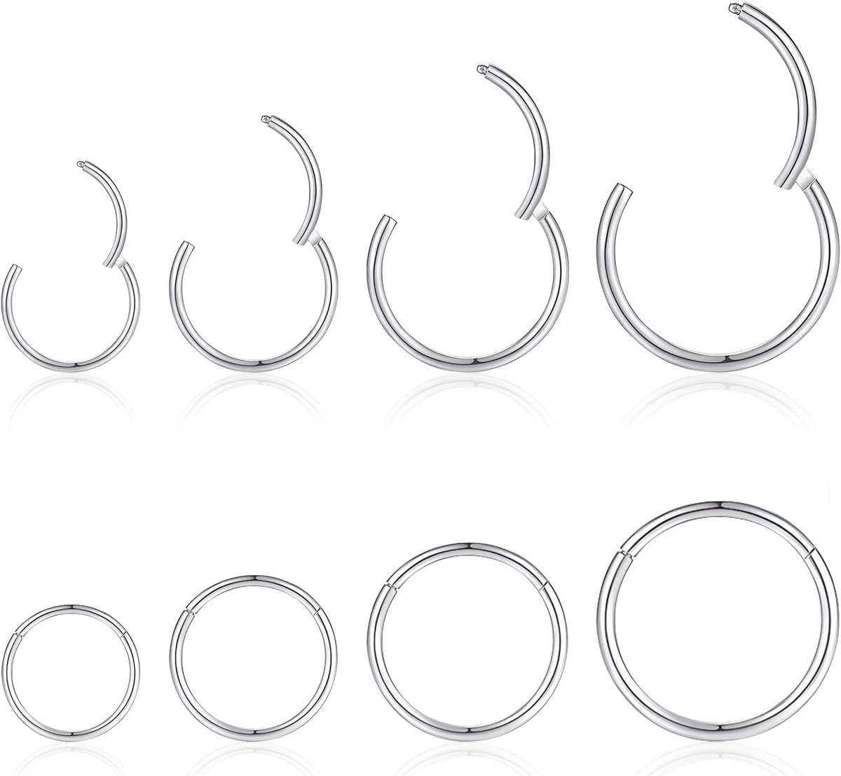 ring zilver 8 stuks 18 g neusring Nostril septum piercing ringenset chirurgisch staal dunne lippiercing septum clicker kraakbeen piercing oor voor dames en heren 8 mm/10 mm/12 mm