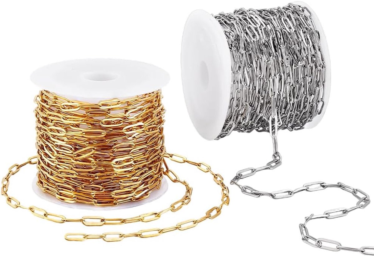 PandaHall 33,8ft x 3mm 304 roestvrij stalen kettingen paperclip
