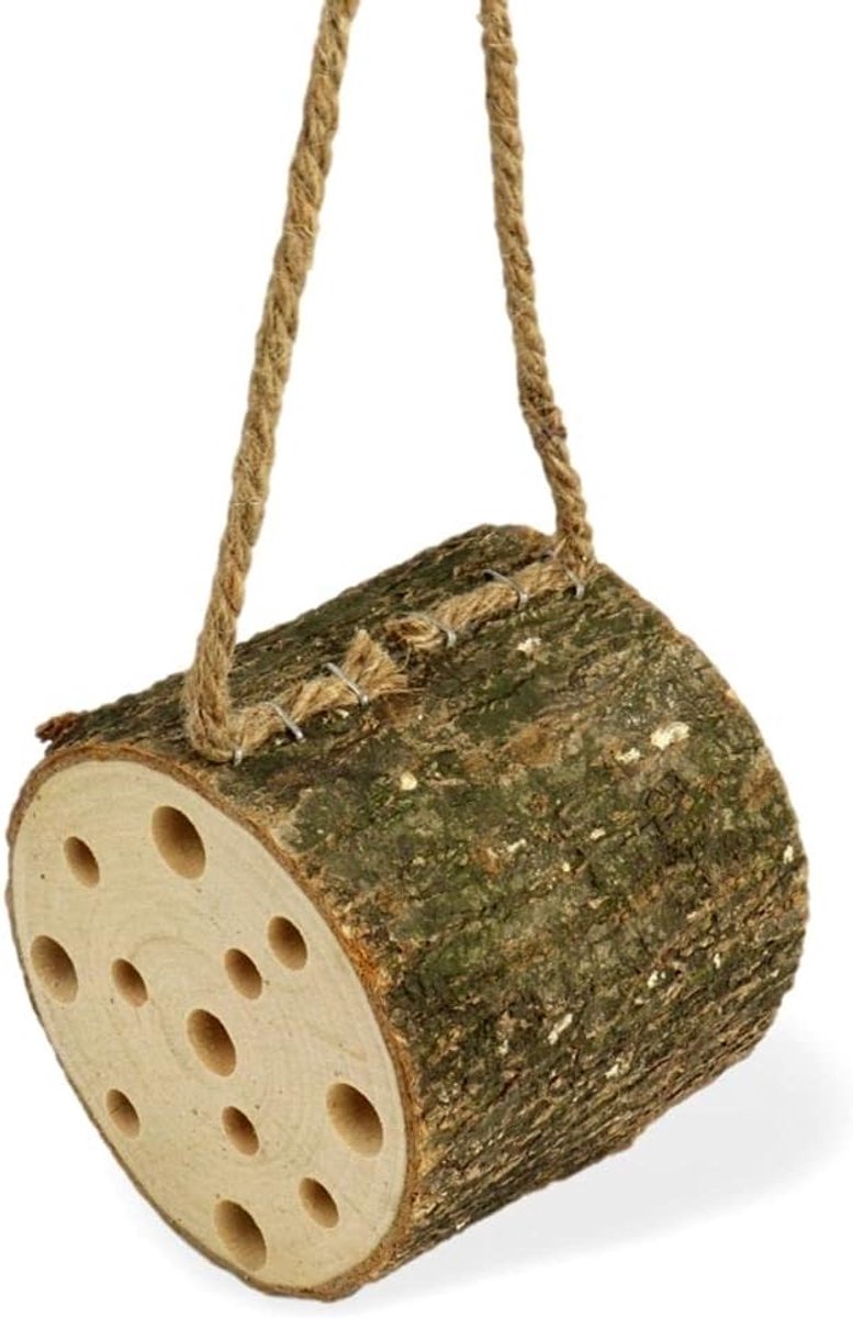 Insectenhotel 10x9 cm - Hout - Boomstronk - Ondersteunt tuinflora - SnelShoppen