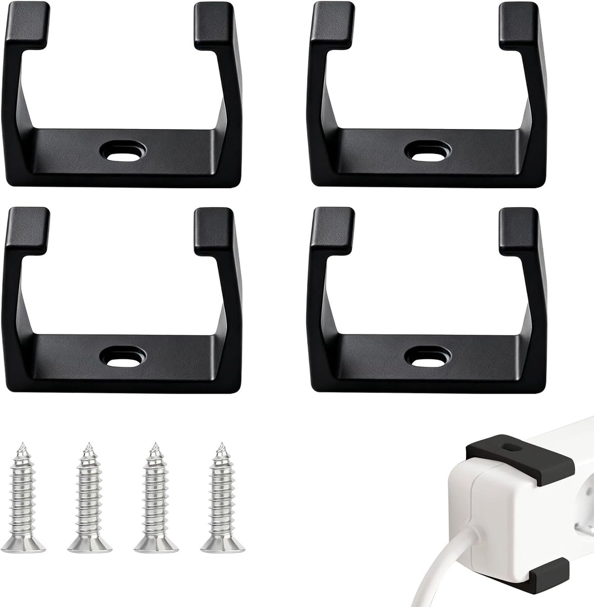 4 stuks stekkerhouders, bevestiging voor stopcontact en stekkerdoos, universeel, zwart, voor stekkerdozen van 4,5-5 cm brede muur, tafel kabelbeheer